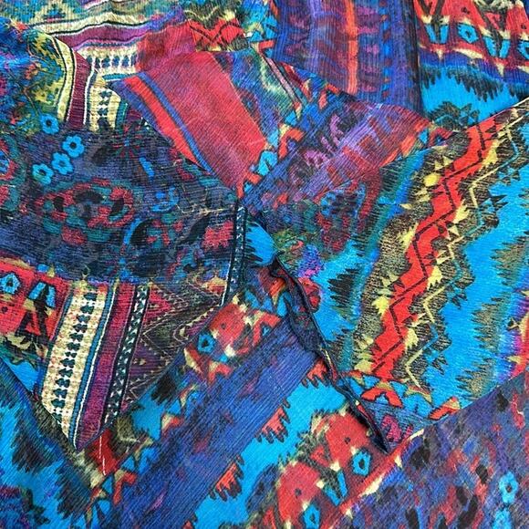 Chico's 100% Silk Brandy Tunic in Sangria Empire Waist Long Sleeves Sz 1 = M = 8 - Picture 9 of 14